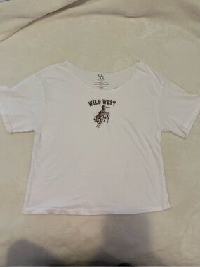 White 'Wild West' Graphic Off The Shoulder Tee